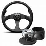 Momo Jet Black Leather Steering Wheel with Carbon Inserts & Hub Kit to fit Land Rover Defender