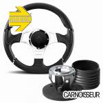 Momo Millenium Sport Black Leather Steering Wheel with Grey Detail & Hub Kit to fit Land Rover Defender