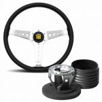 Momo Heritage California Black Leather Steering Wheel with Polished Spokes & Hub Kit to fit Porsche 911 Classic (63-89)