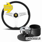 Momo Heritage California Black Leather Steering Wheel with Polished Spokes & Hub Kit to fit Porsche 911 Classic (63-89)
