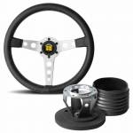 Momo Heritage Prototipo Black Leather Steering Wheel with Silver Spokes & Hub Kit to fit Porsche 911 Classic (63-89)