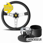 Momo Heritage Prototipo Black Leather Steering Wheel with Silver Spokes & Hub Kit to fit Porsche 911 Classic (63-89)