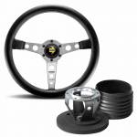 Momo Prototipo Black Leather Steering Wheel with Silver Spokes & Hub Kit to fit Porsche 911 Classic (63-89)