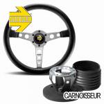 Momo Prototipo Black Leather Steering Wheel with Silver Spokes & Hub Kit to fit Porsche 911 Classic (63-89)